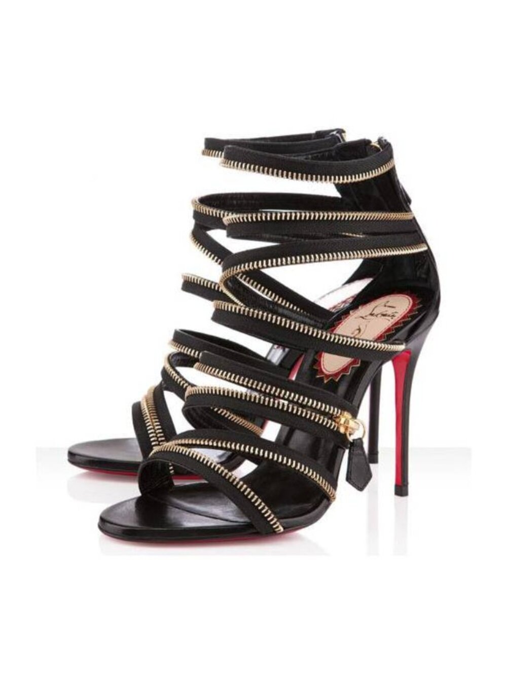 Christian Louboutin Unzip 100 Black & Gold Kid Leather Booty
